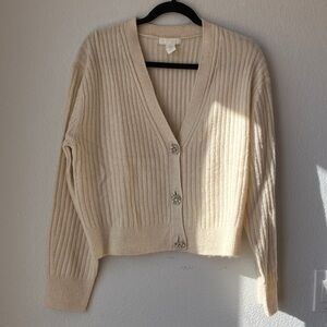 H&M Wool Blend Cream Women's Cardigan with Button Detail